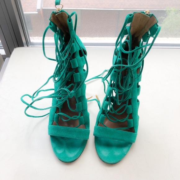 💯AQUAZZURA ‘Amazon’ Cutout Suede Sandals Green 36 - Picture 4 of 8